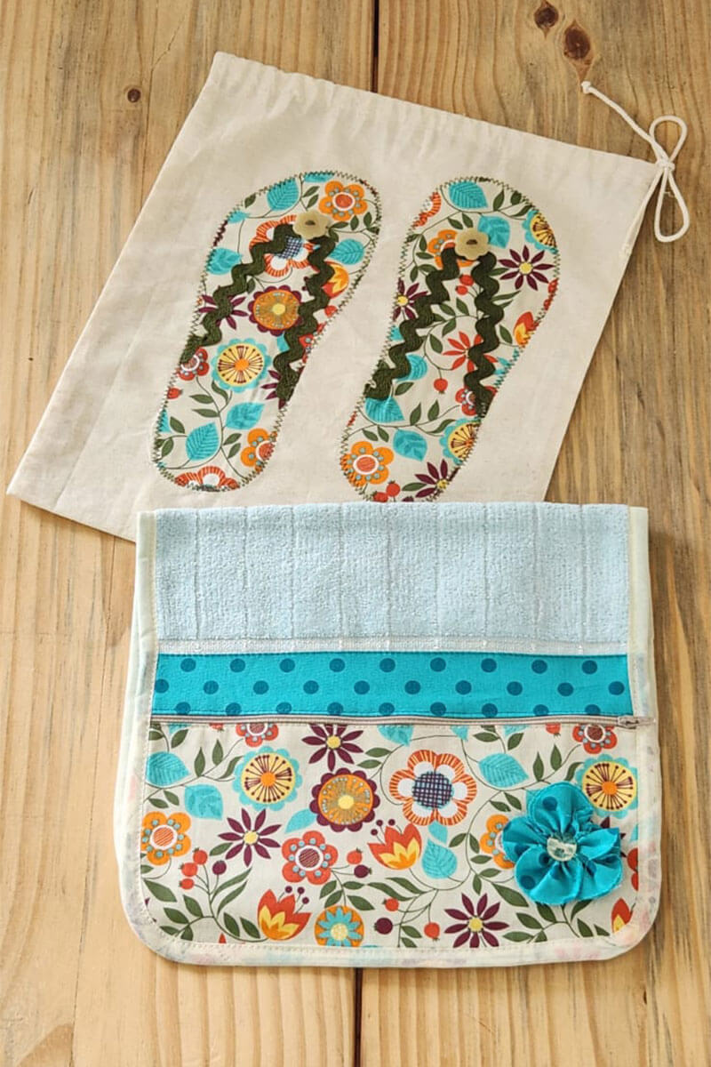 Kit Viagem – Porta Chinelos e Toalha com Zíper – Azul Turquesa